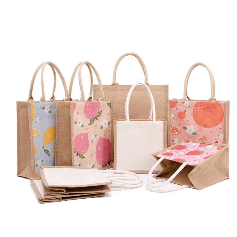 Wholesale spot blank hand painted cotton rope portable linen bag diy jute shoulder shopping zipper tote linen bag