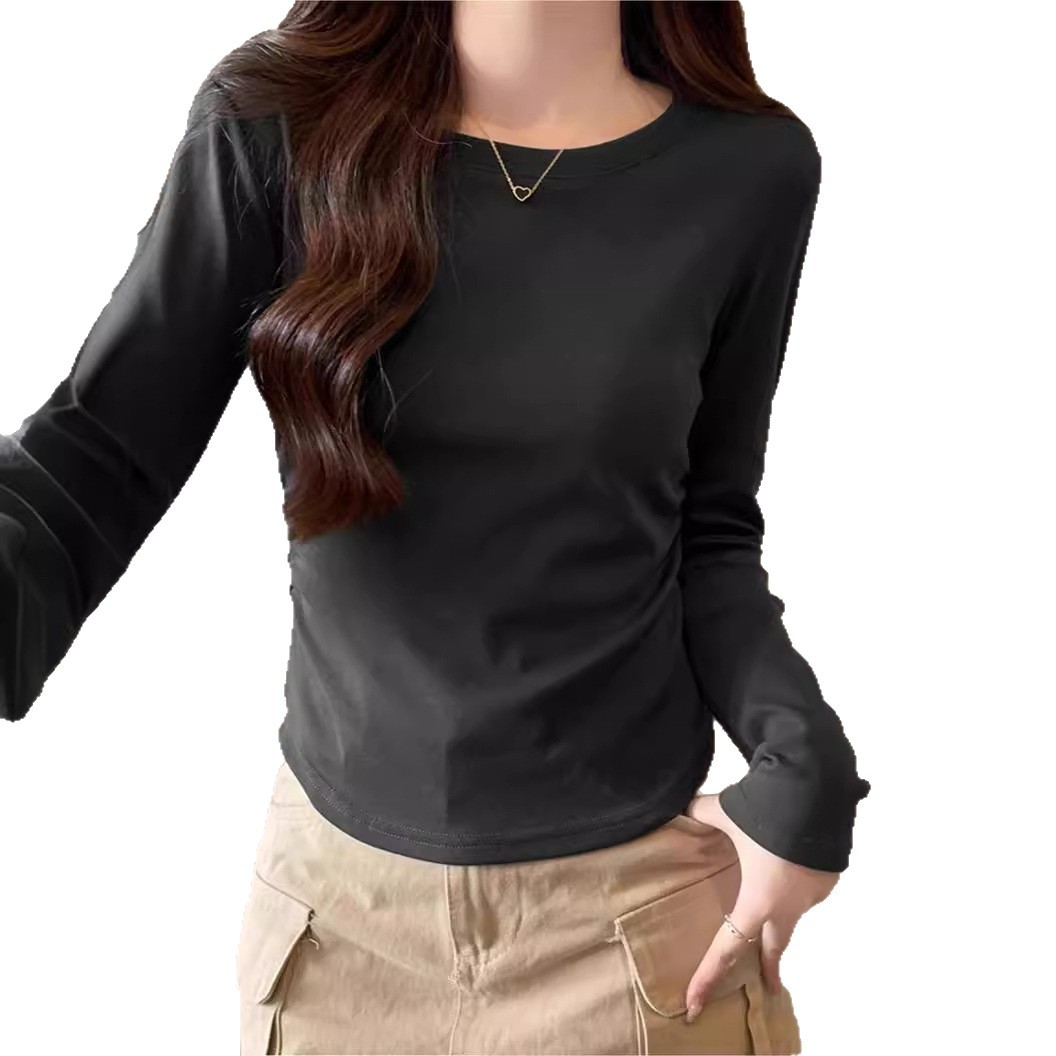 Picture of American Long-Sleeved Bottoming Shirt for Women in Autumn and Winter 2025 New Curved Hem Asymmetrical T-Shirt with Inner Top