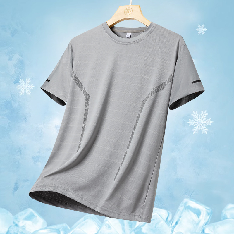 Ice Silk Short-sleeved Men's T-shirt Summer 2024 New Arrival Loose Round Neck Casual Small Shirt Quick-drying Thin Beach Half-sleeved Shirt