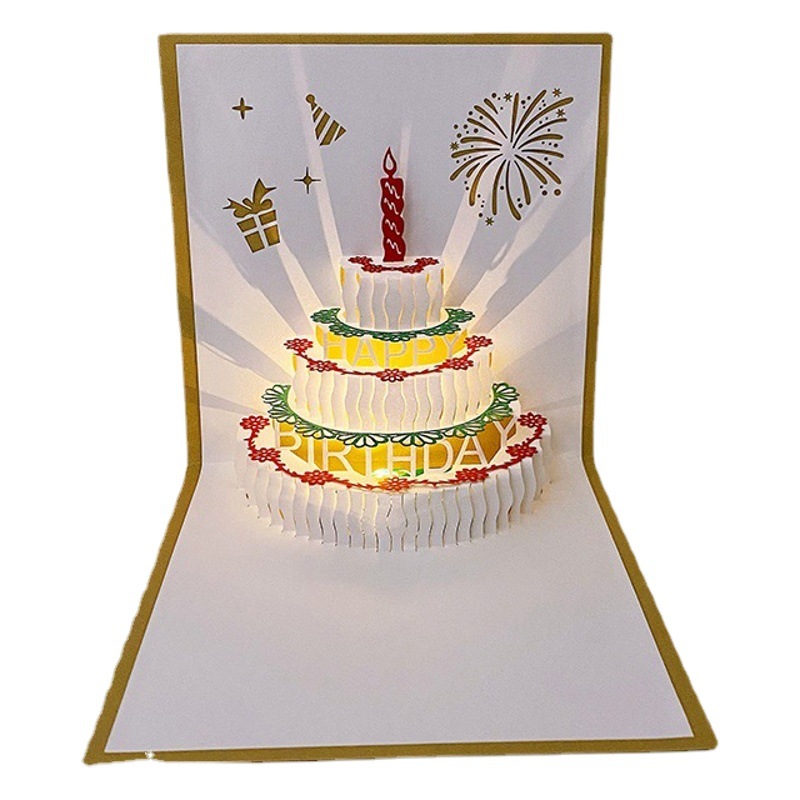 Birthday cake stereo greeting card Color Music light recording 3d creative birthday gift card cross-border Amazon