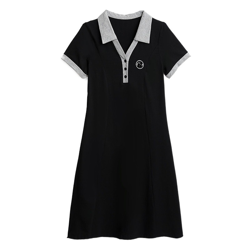 Real Polo Lapel chubby girl Slim Sports Skirt 2025 Summer Belly Covering Age Korean Academy Style A dress