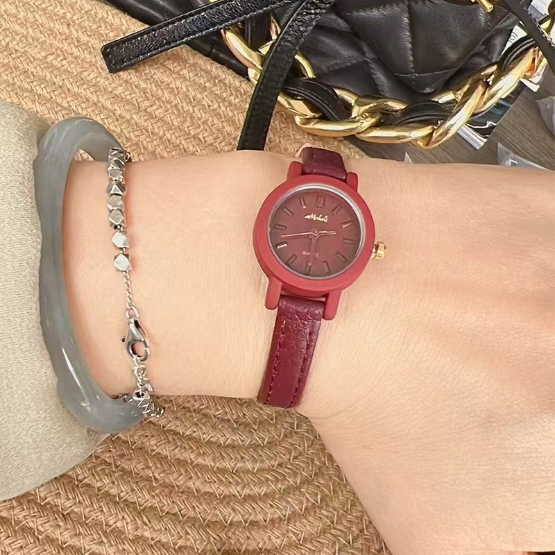 Misari mishali Small Dial New Arrival Ancora wine red Cherry Women's Leather Mini Dial