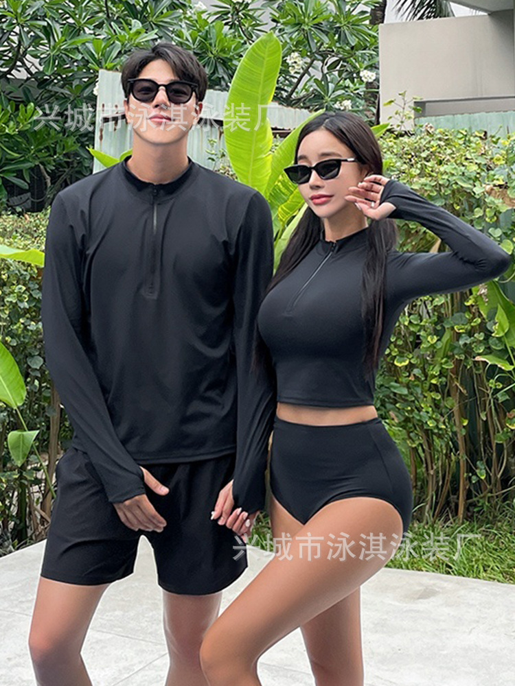 Couple's Sports Split Sunscreen Long Sleeve Conservative Zipper Split Swimsuit Women's Snorkeling Surf Diving Suit Men's