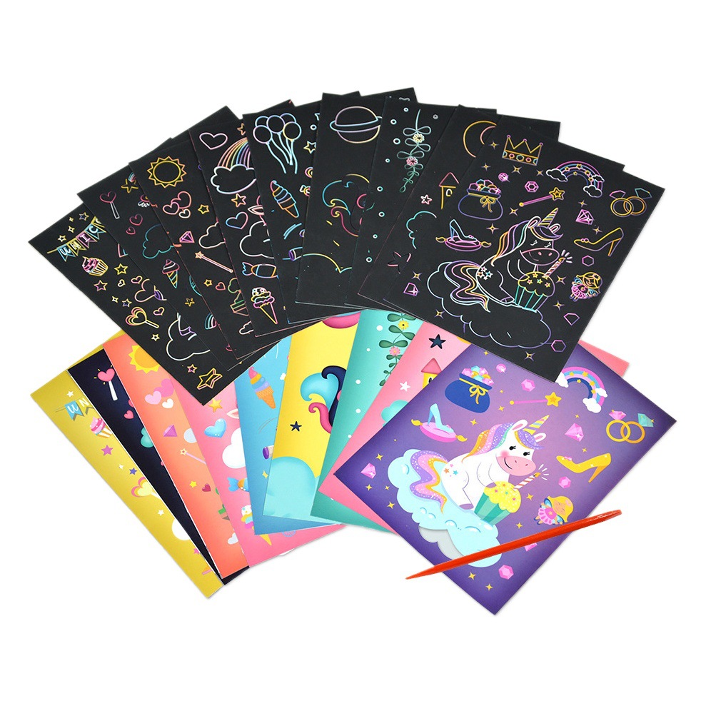 Children's Cartoon Scratch Card Kindergarten Art Creative DIY Graffiti Supplies Rainbow Scratch Painting Colorful Scratch Paper