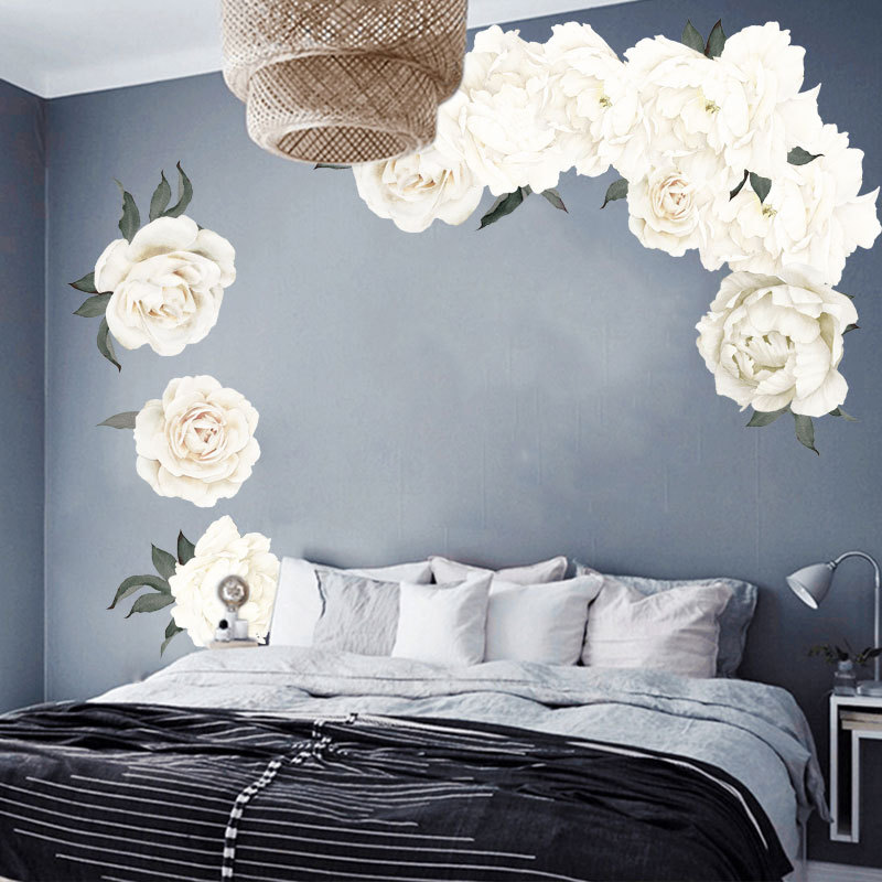 FX64085 white peony flower group bedroom living room TV background beautification decorative wall stickers wholesale