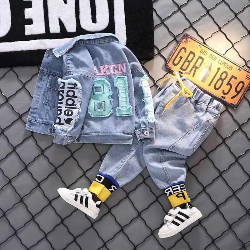 Boys' Denim Suit Spring Clothes Children's Coat Fashionable Children's Clothing Baby's Two-Piece Fashion Clothes for Children
