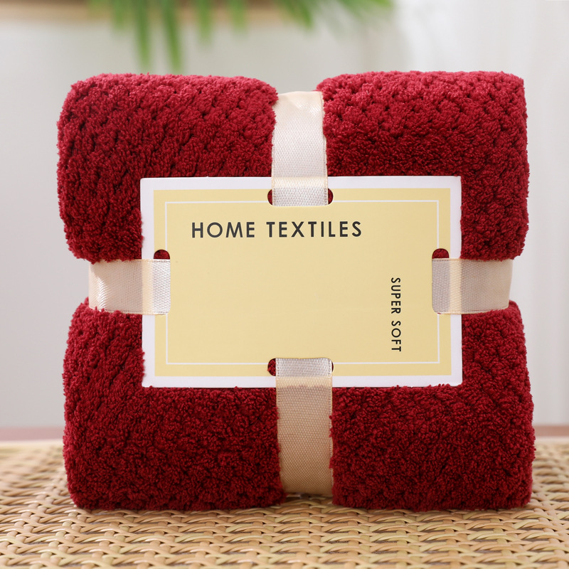 Picture of Wedding gift coral fleece absorbent towel 35*75 tie card wine red joy square towel hand gift