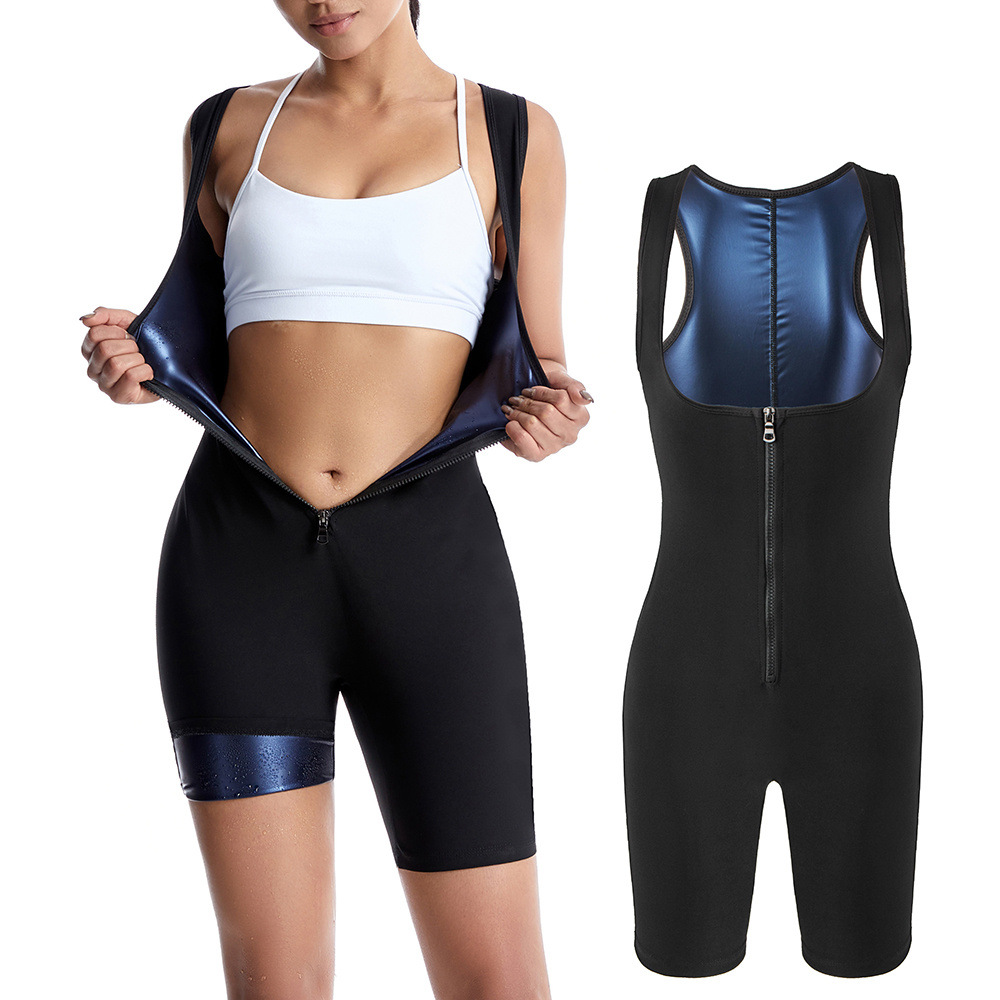 Amazon Women's Bundle Fitness Suit Europe and America Cross-border Running Sports Sweat Suit Shaping Vest Shaping Jouterwear