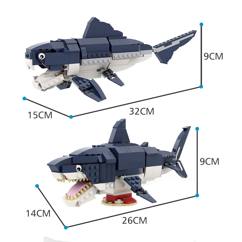 Picture of MOC Compatible Lego Small Particle Deep Sea Series Megalodon Shark Great White Shark Prehistoric Marine Life Building Block Toy