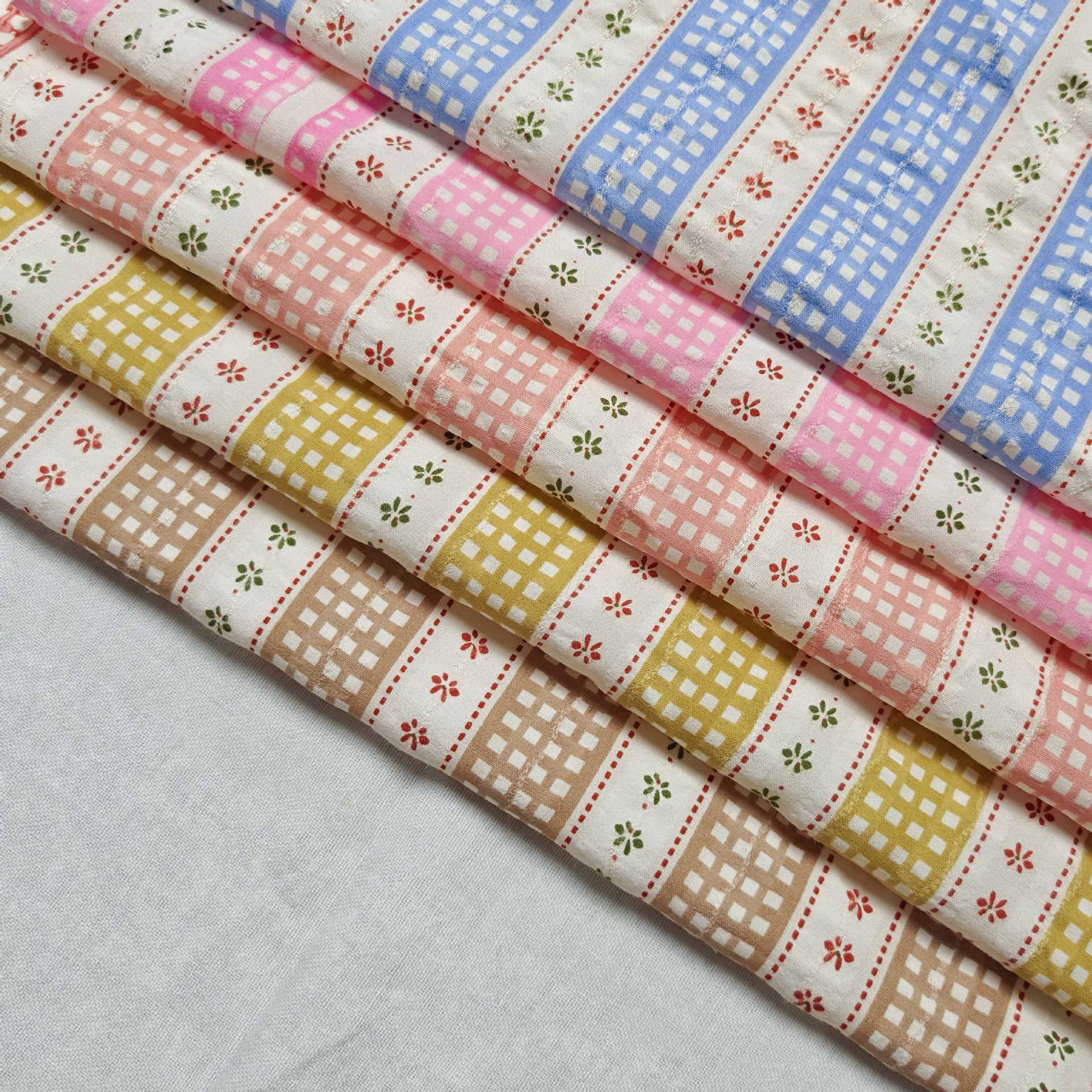 Spring and Summer Cotton Woven Jacquard Pastoral Floral Small Fresh Plaid Printed Dress Children's Clothing Fabric Home Boutique