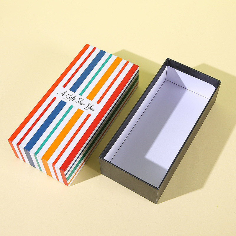 Picture of Cross border striped rainbow color socks packaging box 5 pairs 7 pairs of socks heaven and earth cover packaging box hard box empty box in stock