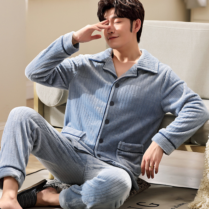 Picture of Winter new men's outdoor pajamas coral fleece pajamas men's thickened flannel home wear one-piece delivery