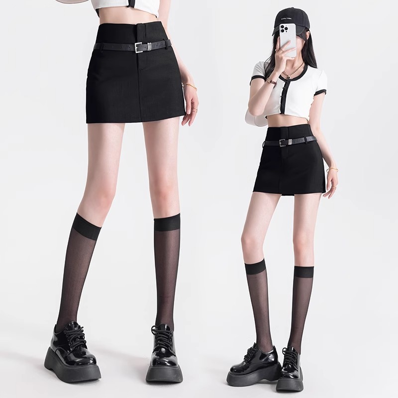Hot Girls Black Sexy Sheath Skirt Women's Summer New plus size chubby girl Korean-style High Waist Slim A- line Skirt