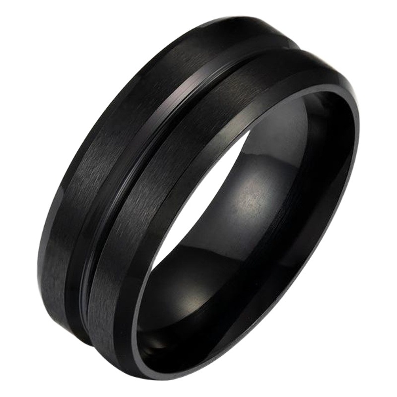 2024 Cross-Border Supply 8mm Wide Middle Groove Frosted Men's Stainless Steel Ring European and American Popular Simple Style Decoration