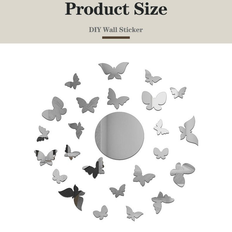 Picture of Cross-border Hot Sale 24 Butterfly Size Plus Round Mirror Mirror Decorative Wall Stickers Decorative Beautify Living Room Bedroom