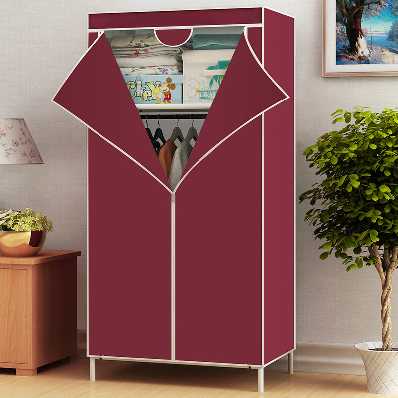 Simple Cloth Wardrobe Dustproof Wardrobe Rental House Steel Pipe Thick Zipper Wardrobe Fully Enclosed Steel Pipe Cloth Wardrobe