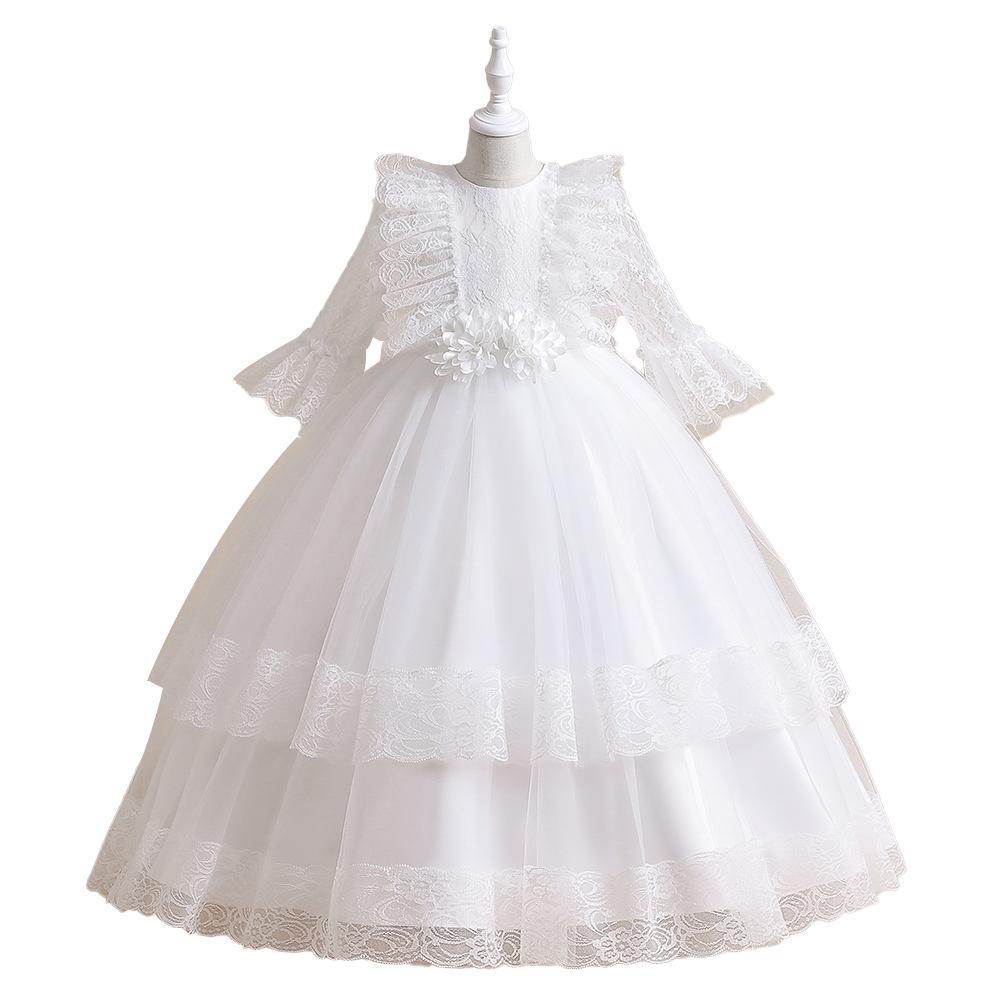 Picture of Children's Dress Long Dress Performance Host Performance Dress Girl's Wedding Lace Long-Sleeved Princess Tutu Dress
