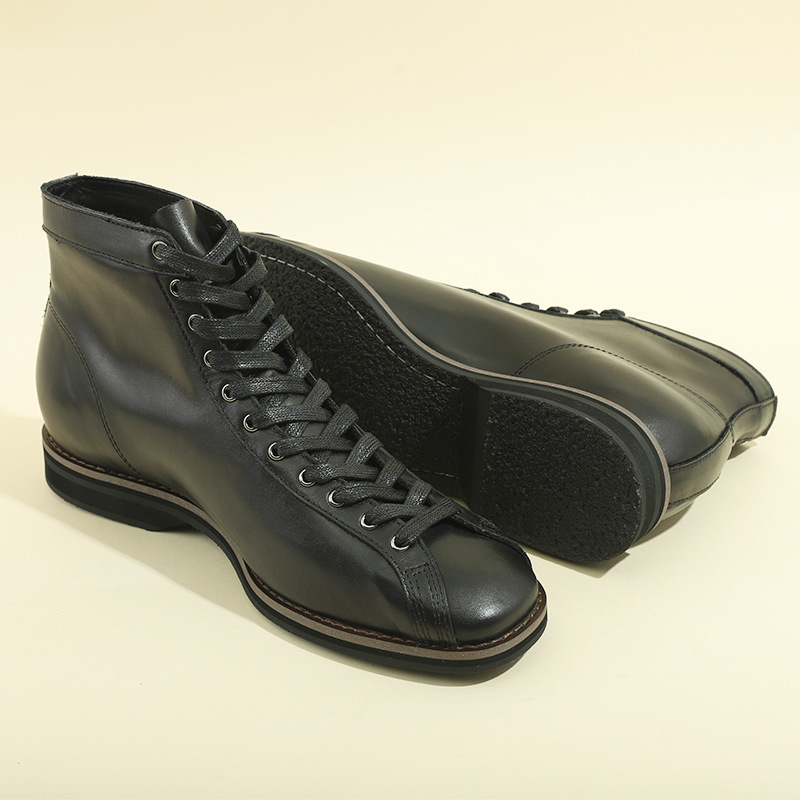 American Retro Leather Boxer Boots Goodyear Short Face Motorcycle Boots British Style Black High-Top Men's Workwear Boots
