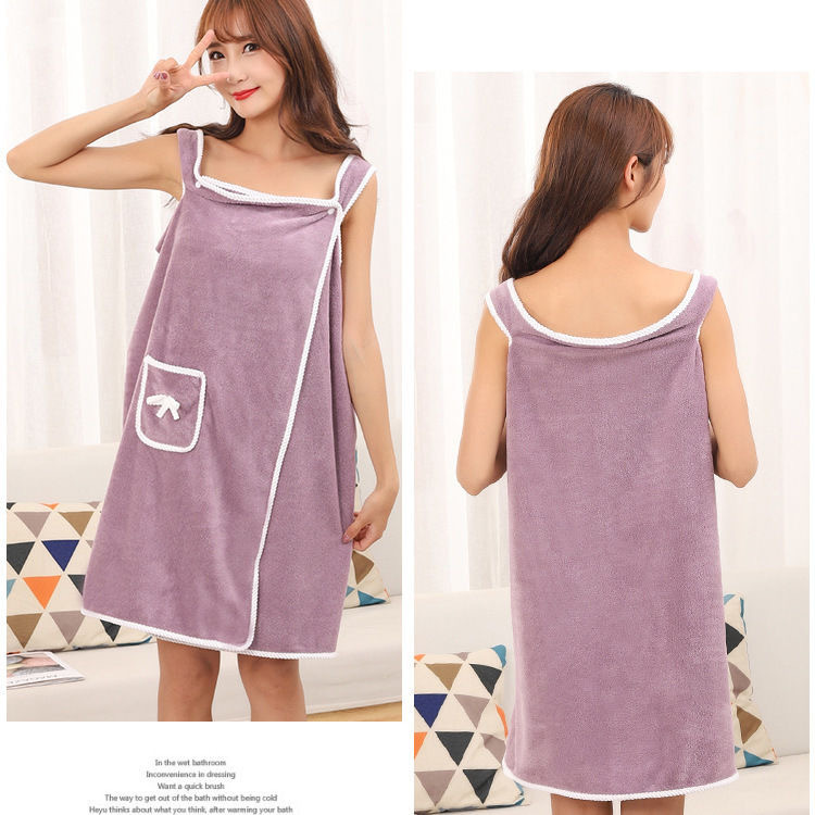 Picture of free size Wearable Bath Towel Female Adult Strapless Sling Bath Skirt Soft Absorbent Bath Special Coral Fleece Bath Towel Wholesale