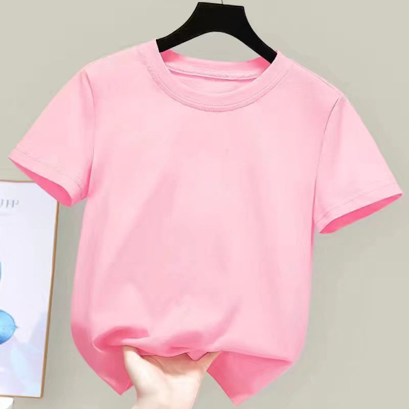 Children's short-sleeved round neck shirt summer Japanese style versatile pure color boys and girls half-sleeved bottoming T-shirt baby top