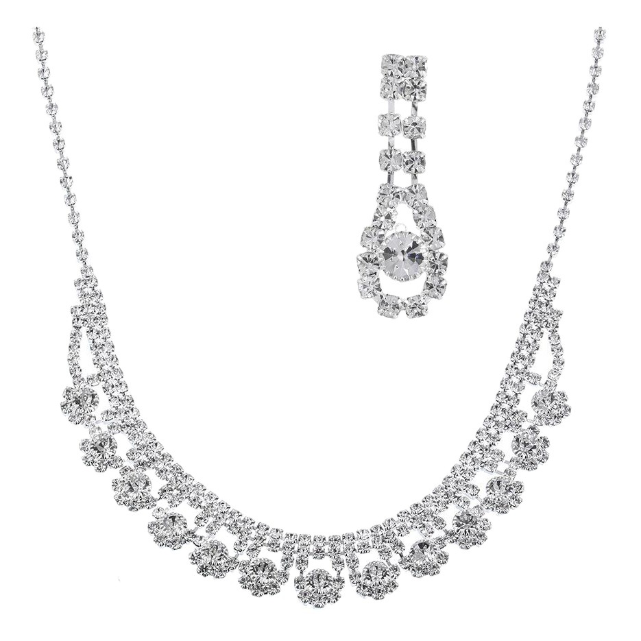 Cross-Border Jewelry Wholesale Wedding Photography Accessories Starry Bridal Necklace Earrings Set Silver-Plated Jewelry