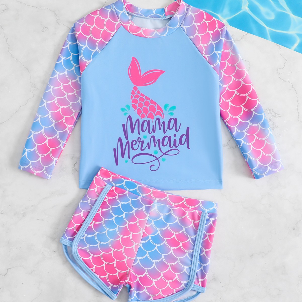 New Beach Long-Sleeved Sun Protection Baby Girl Surfing Suit Split Quick-Drying Suit Children's Swimsuit Split Mermaid