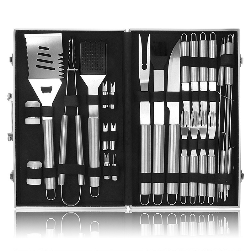 Picture of Amazon Stainless Steel Outdoor Barbecue Tool Bag Bbq Barbecue Clip Shovel Fork Skewer Aluminum Box Free Combination Set