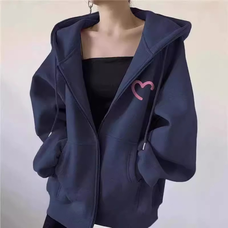 Picture of Design Sense Semi-Love Printed Cardigan Sweater Women's oversize Simple Hooded Casual Loose Coat Autumn and Winter