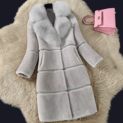 Cross-border sheep shearing autumn and winter new stitching fur one long imitation fox fur collar coat fur coat women
