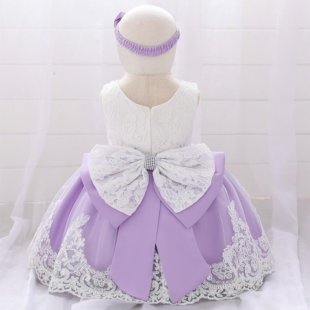 Picture of Amazon Baby Dress Big Bow Lace Wedding Dress Princess Dress Baby One Year Old Washable Dress with Hairband