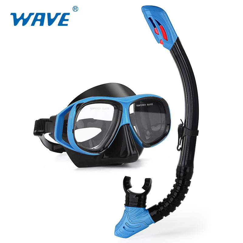 Picture of wave professional snorkeling two-piece silicone full dry breathing tube large frame with degrees diving goggles