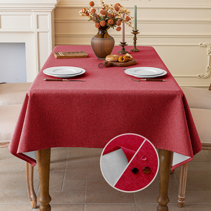 Picture of Imitation Cotton and Linen Fabric Tablecloth Waterproof Wash-Free Light Luxury High-Level Rectangular Coffee Table Cloth Non-Slip Desk Tablecloth Dustproof