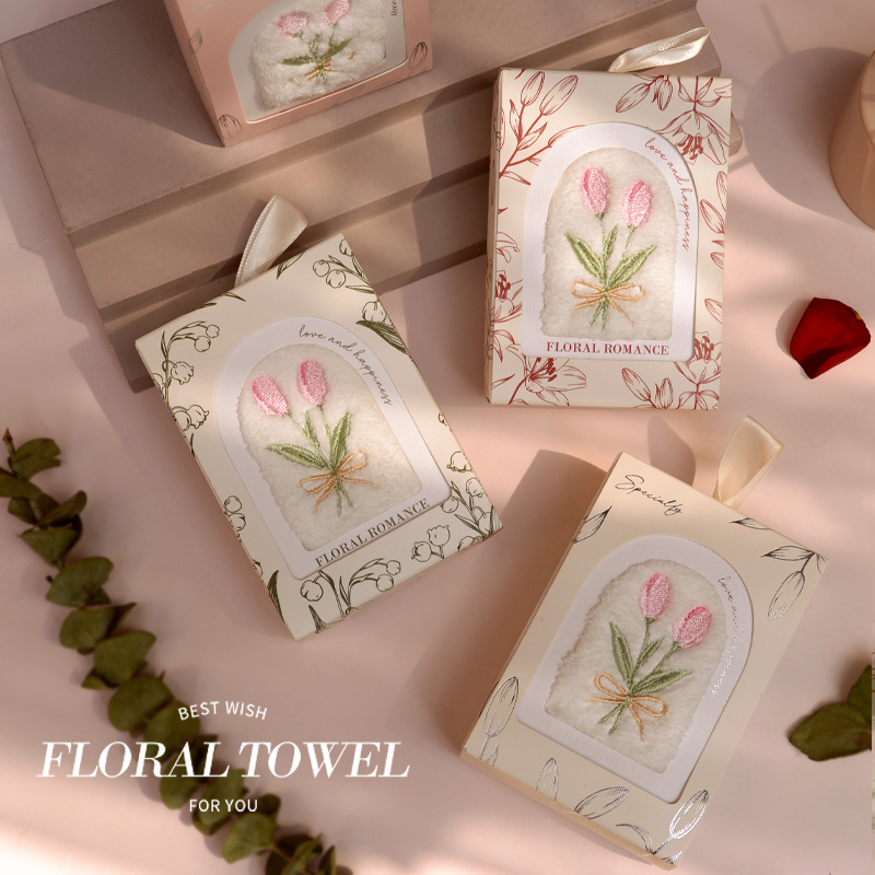 Picture of Mother's Day Tulip Towel Gift Box Hand Gift Small Gift Creative Absorbent Face Wash Towel Square Gift Box