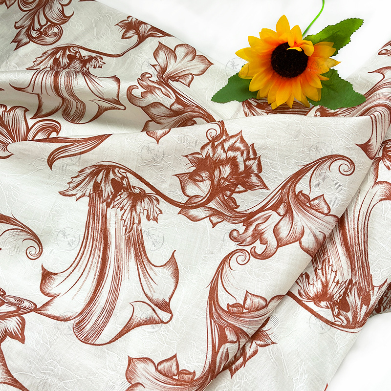 Crimson branch shadow Tencel jacquard fabric handmade DIY fabric new Chinese style Hanfu cheongsam dress fabric