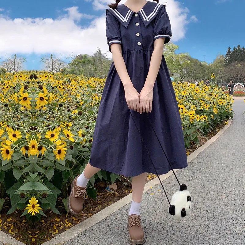 Children's College Style Dress Girl's Doll Dress Summer New Style Girl's Japanese Junior High School Student Mid-Length Dress