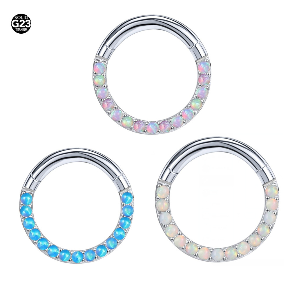 New Aobao F136 Titanium Alloy Colorful Opal 8/10mm Personality Spelling Ring Inlaid Opal Piercing Jewelry