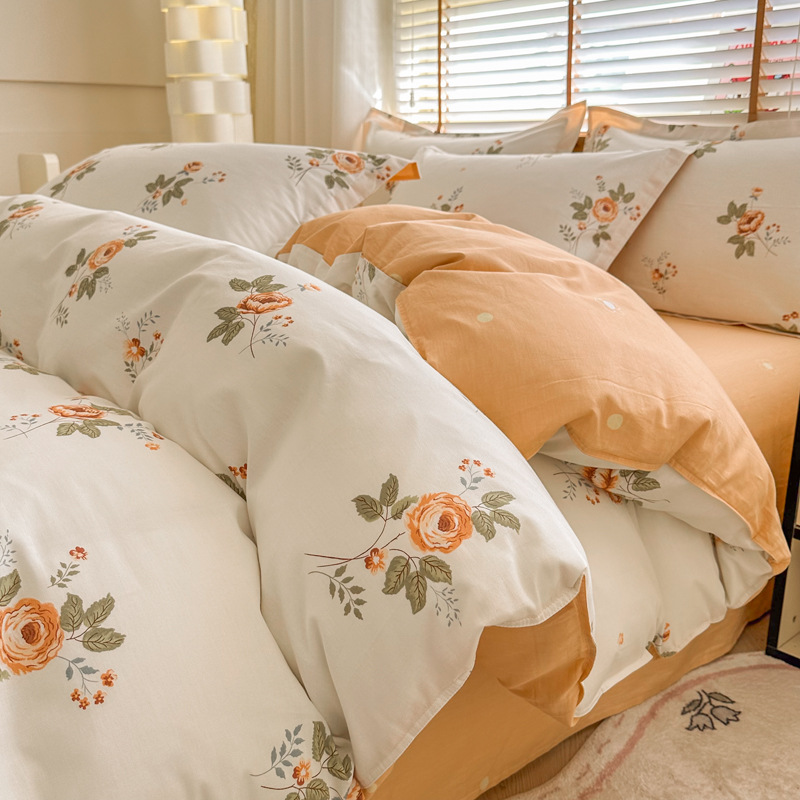 Cotton Bed Four-piece Set 100 Cotton Quilt Cover College Dormitory Single Bed Sheet Quilt Cover Three-piece Set Bed Cover