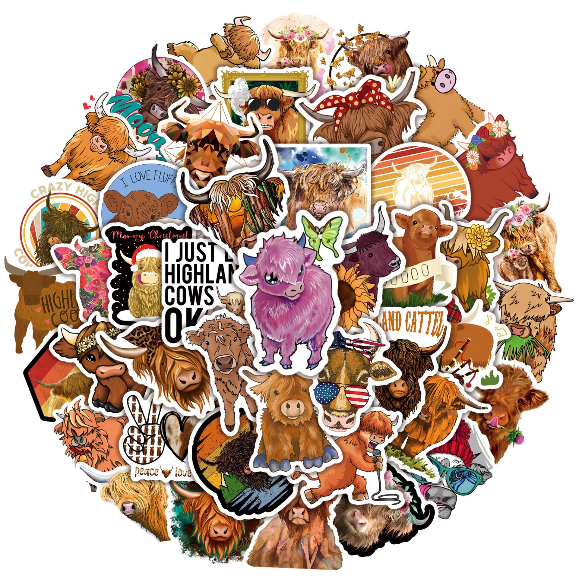 Picture of 50 pieces of plateau cow graffiti stickers animal scooter luggage laptop water cup waterproof stickers paper stickers