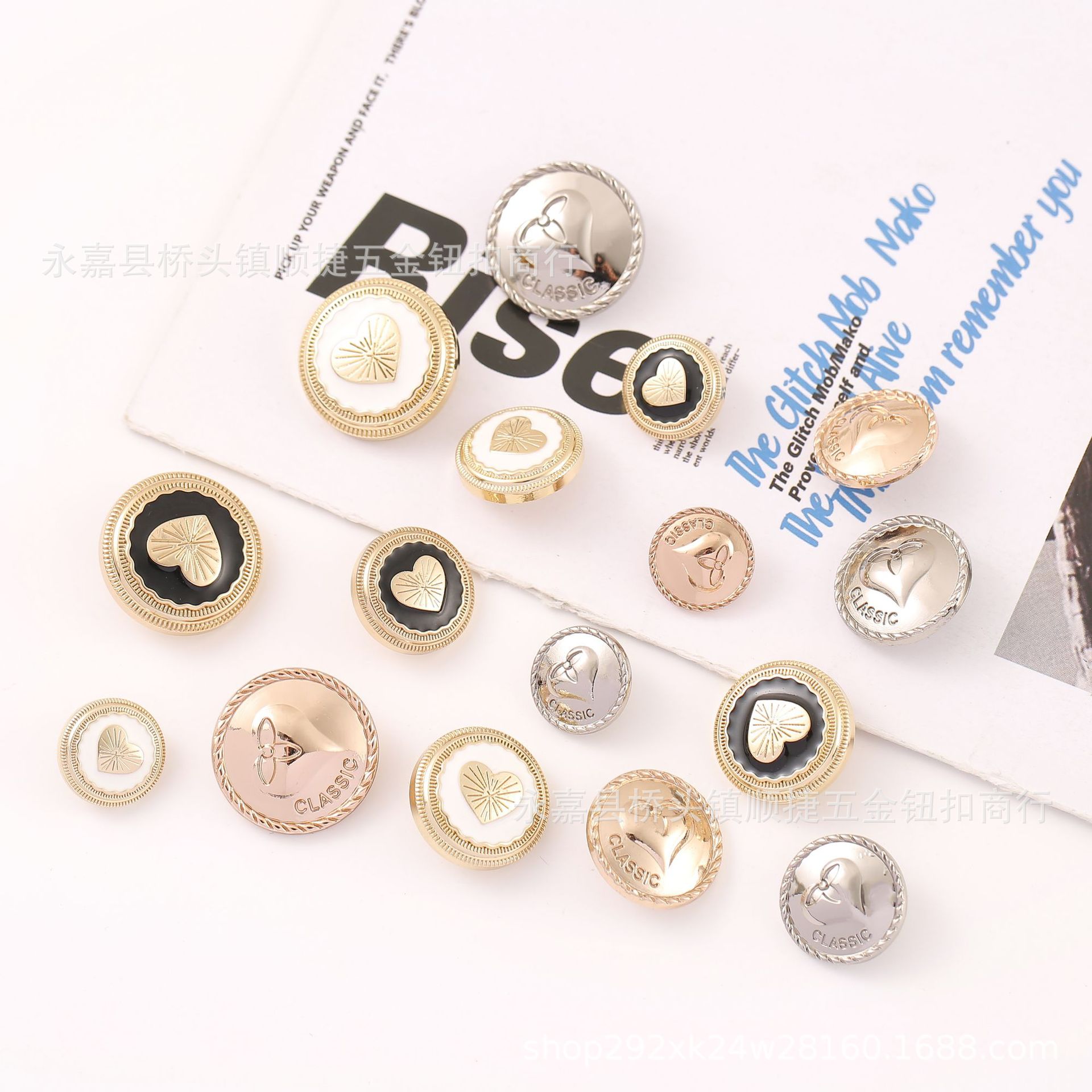 Shunjie metal button clothing jacket alloy button love pattern oil drop plating accessories wholesale