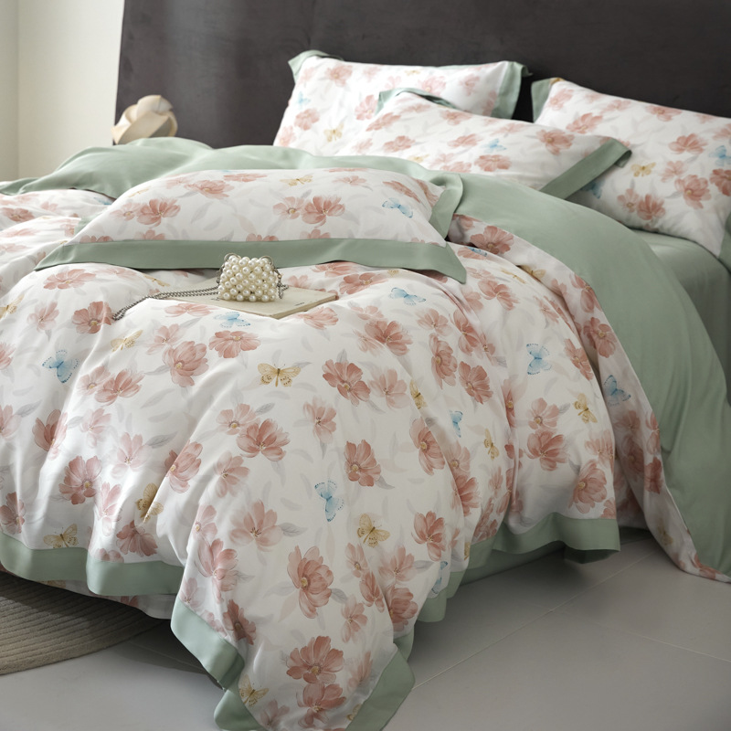 Picture of Summer Class A Maternal and Infant Grade Lyocell Tens Four-Piece Light Luxury Ice Silk Naked Sleeping Cool Quilt Cover Bed Sheet 1.8 Bedding