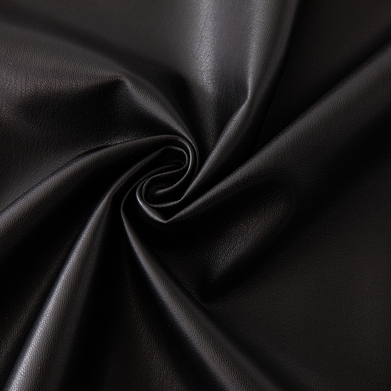 Protein Leather Clothing Leather with Lambskin Pattern, Pure Cotton Base, Washed Black, Drapey, Soft Fabric, Artificial Leather Texture