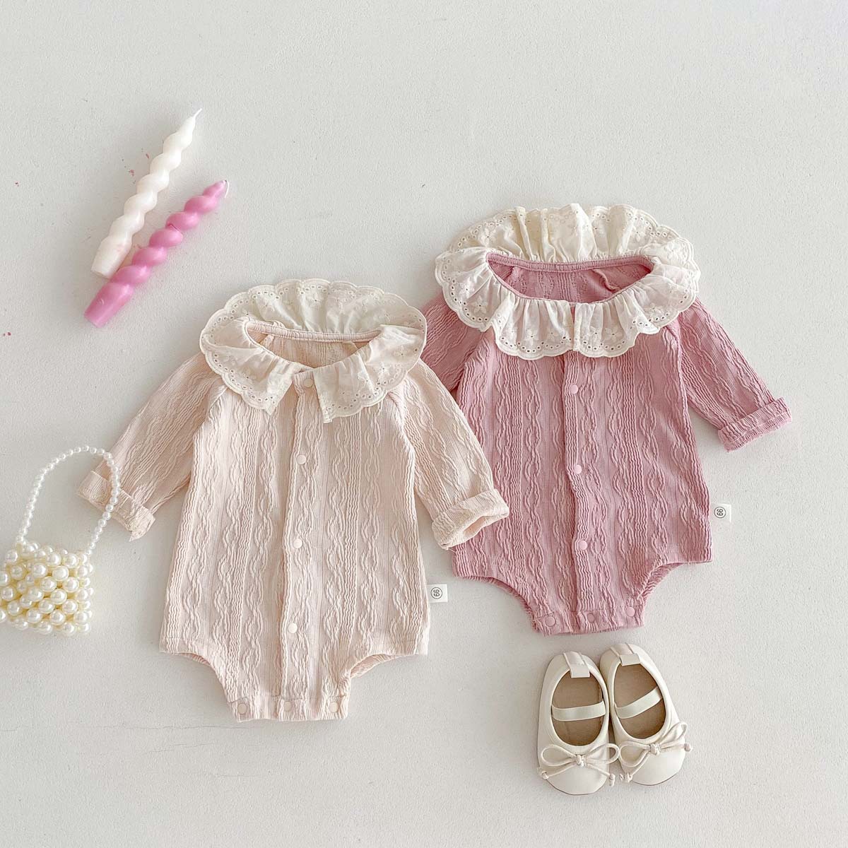 INS Autumn New Baby Lace Crewneck Long Sleeve Wrap Fart Clothes Newborn Baby Girl Open Buckle Suit