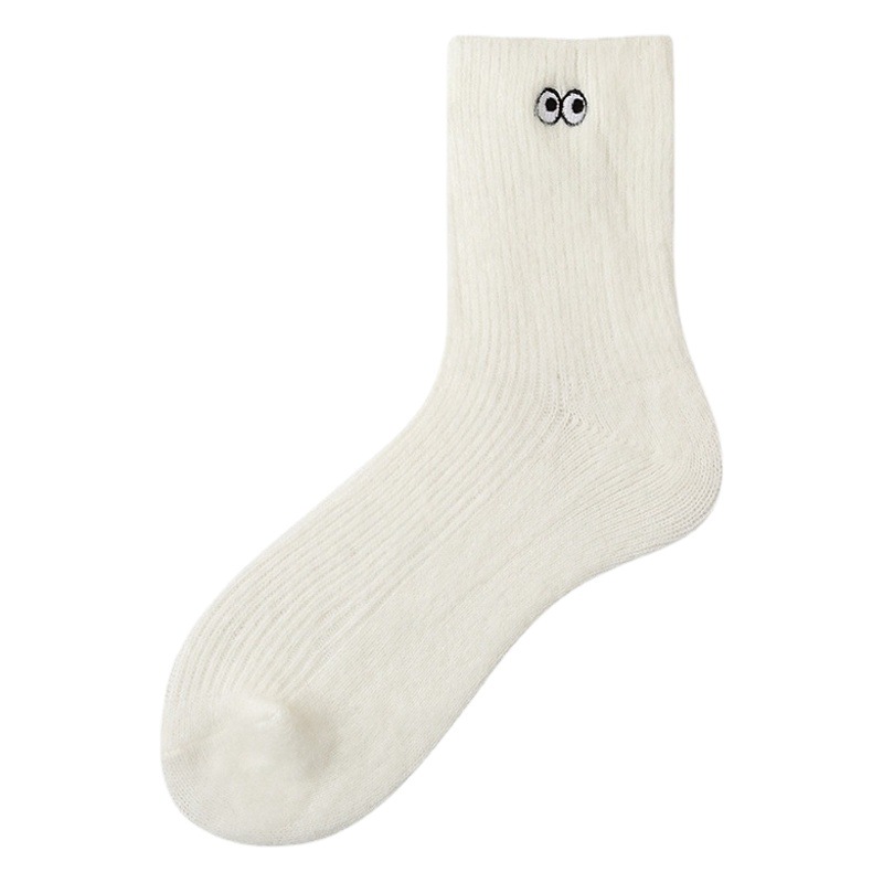 White socks women's autumn and winter stockings padded plush cotton socks winter small eyes furry mink velvet tube socks