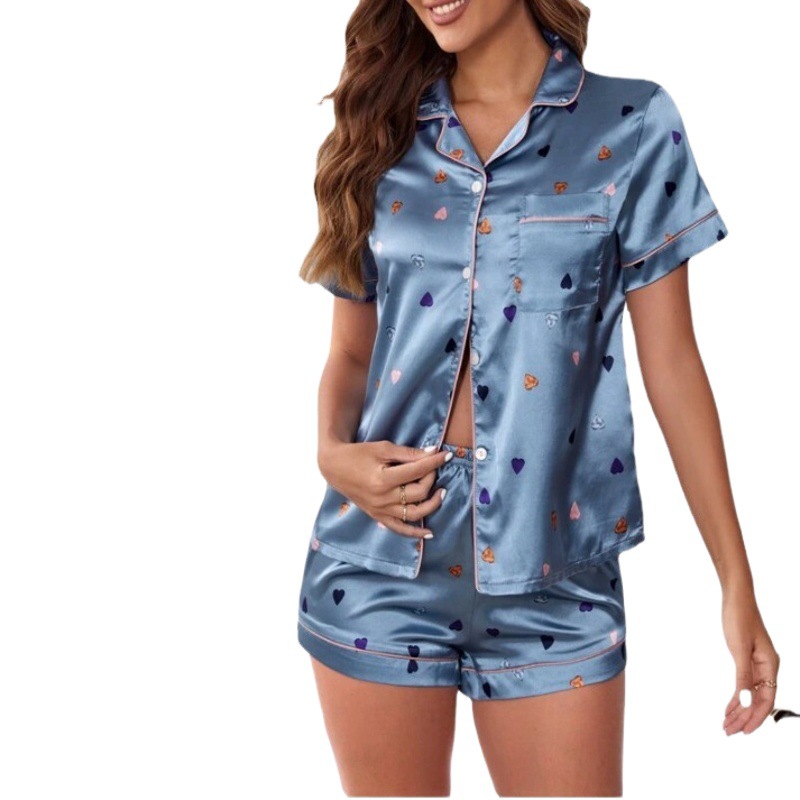 European and American Export Cross-Border Sales Women's Sexy Home Wear Printed Suit Spring and Summer Comfortable Home Short-Sleeved Shorts