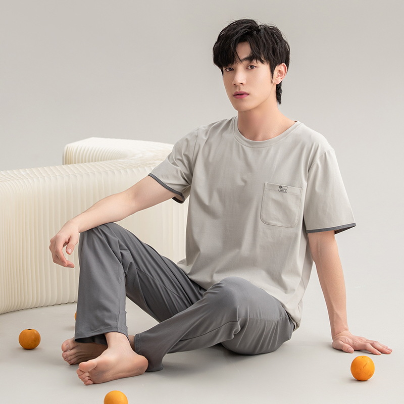 Men's Pajamas, Men's Summer Short-Sleeved Trousers, Half-Sleeved Pure Cotton Summer Suits, Boys' British Home Clothes, Spring & Fall Styles