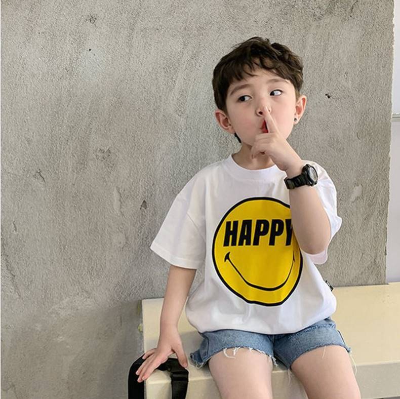 Children's Wear Cotton Short-sleeved T-shirt Blue Bear 2023 New Style Cotton Boys Short-sleeved Children's Top T-shirt Children's Wear