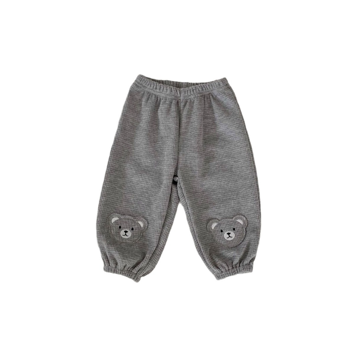 Picture of 2024 Spring Children's pants cute bear waffle pants thin outer wear baby baby casual ankle-tied pants