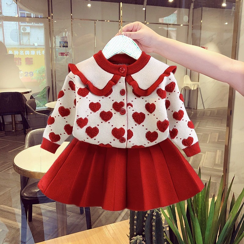 Baby girl's autumn and winter dress children's sweater suit one-year-old children's infant clothes autumn new western style