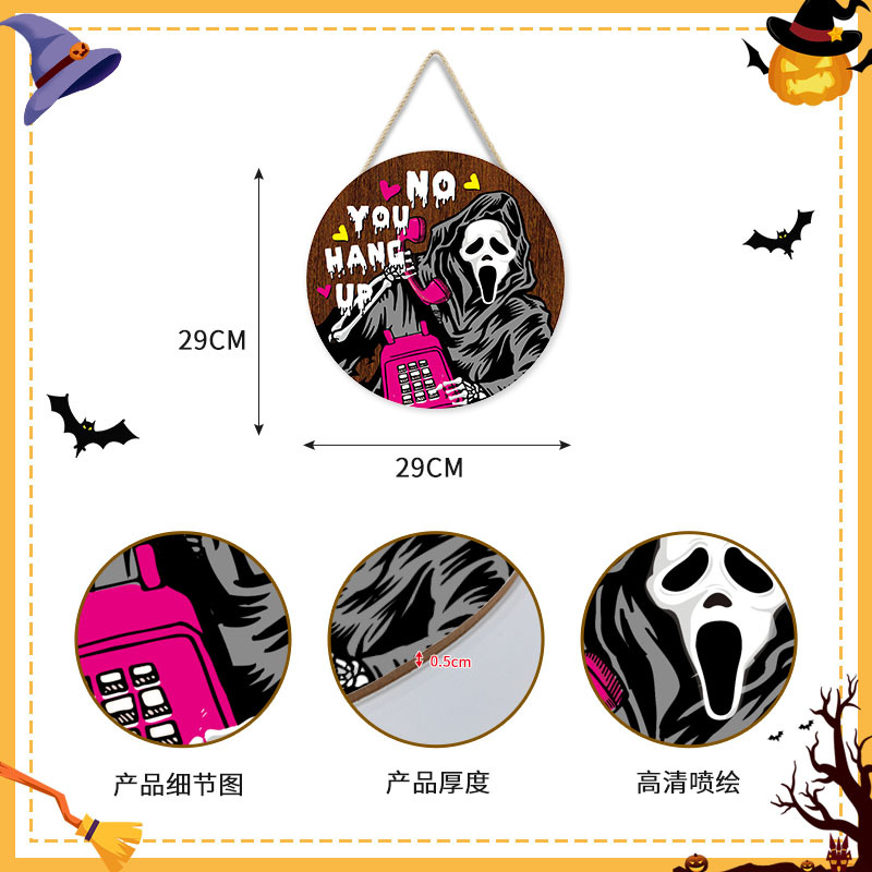 Picture of Cross-Border New Halloween Wall Decoration Wall Hanging Round Pumpkin Cat Horror Festival Welcome Wood Art Wall Decoration Door Hanging