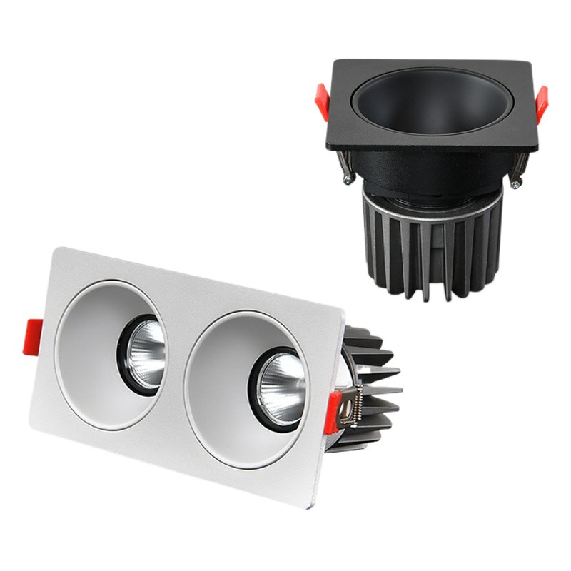 Baoge Double-Head Embedded Spotlight Led Anti-Glare Square Ceiling Light Concealed Bean Bile Light Three-Color Grille Light